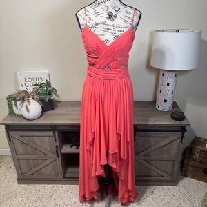VTG Cache Dress Coral Pink Evening Formal Chiffon Hi-Low Maxi Dress Sz 8 Y2k